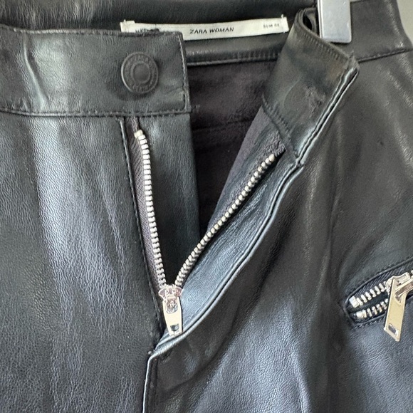Zara Trf S Small Faux Leather Biker Pants Black Zipper biker core - Picture 8 of 12